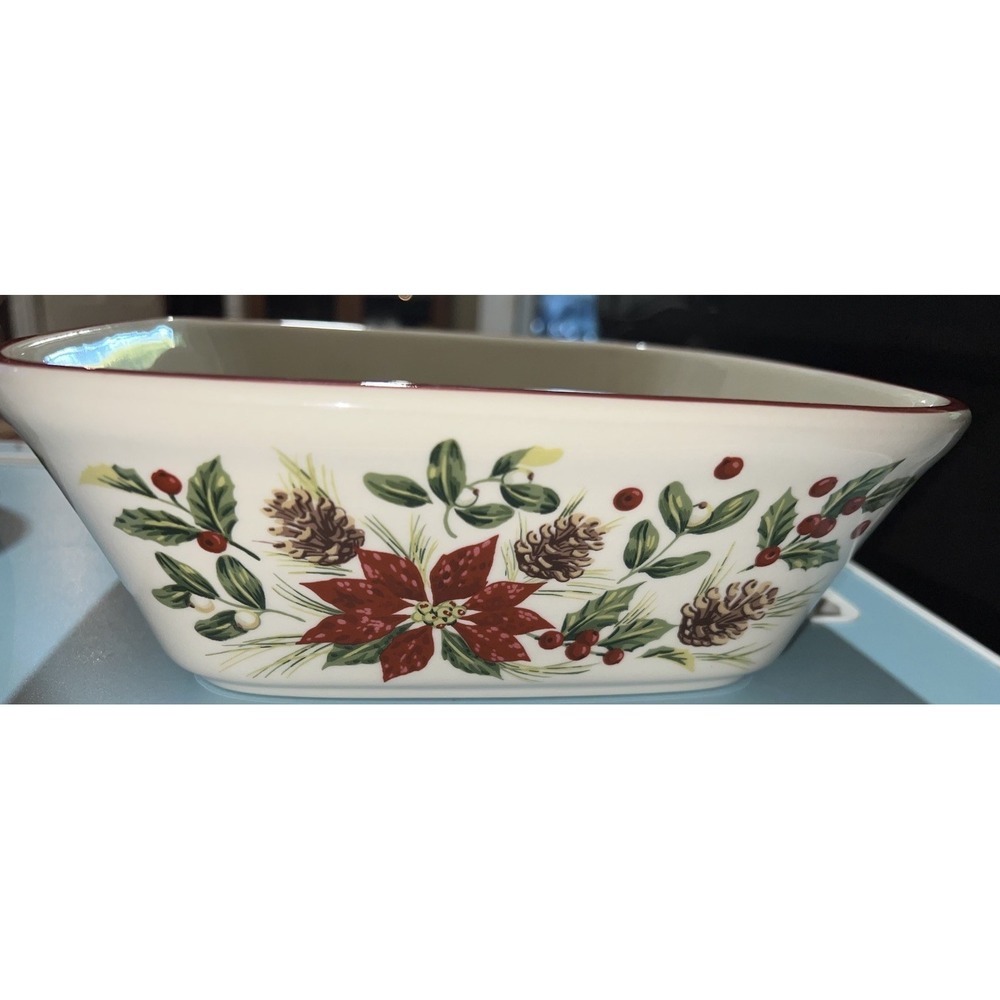 LONGABERGER POTTERY " Natures Garland " Large Square Serving Bowl- 9 1/2"X 3...